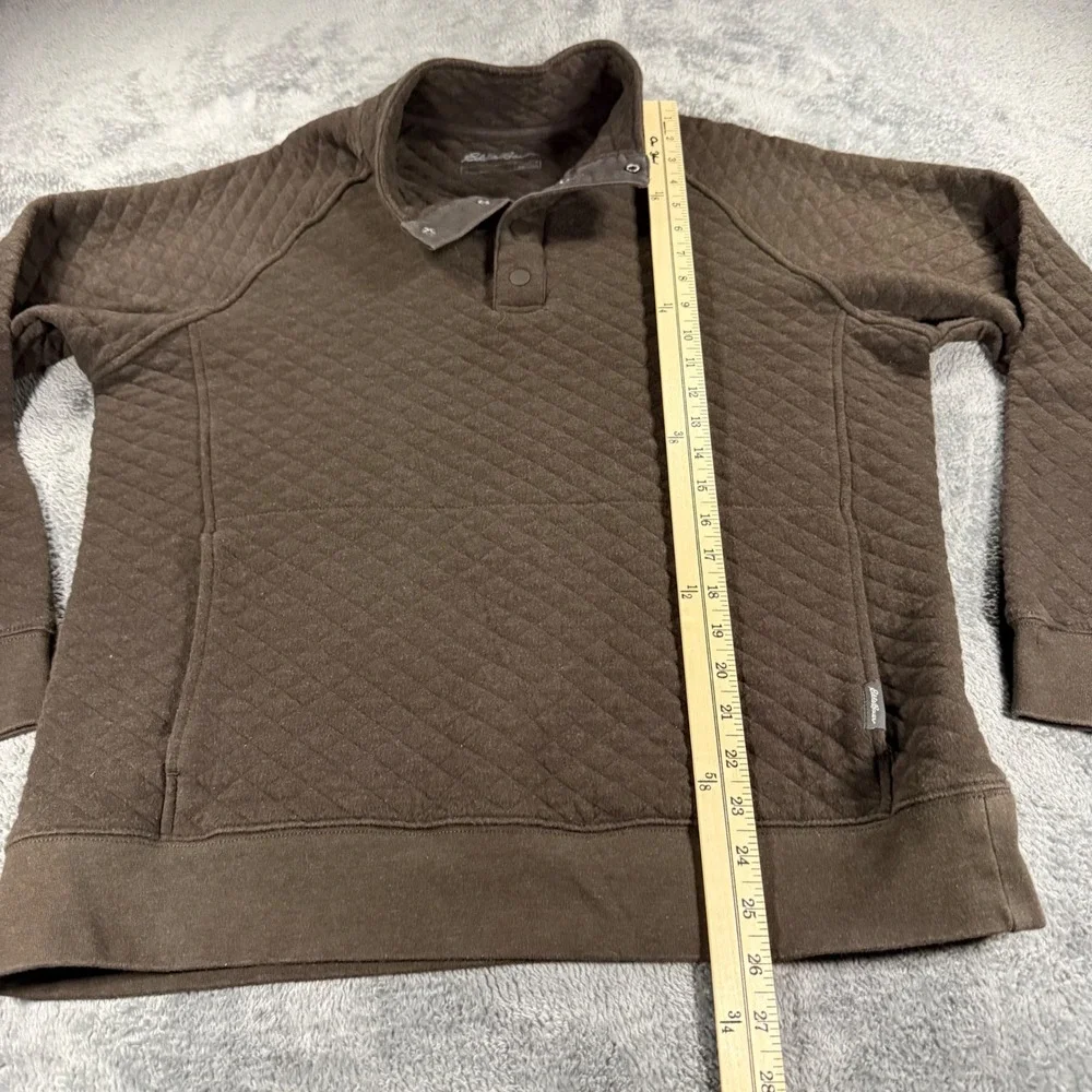 Eddie Bauer Mens Quilted Snap Pullover Brown Diamond‎ Stitch Mock Neck Size M